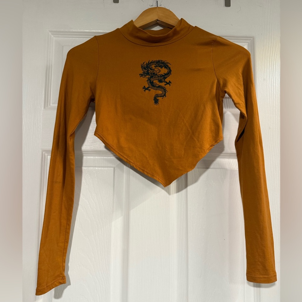Sexy Long Sleeve Dragon Print Crop Top